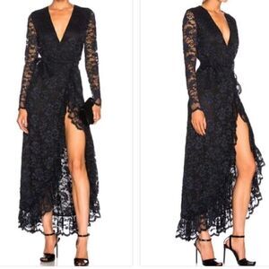 GANNI Flynn Lace Dress 40 Large Midnight Blue Ruffle Hem Maxi Formal Wedding